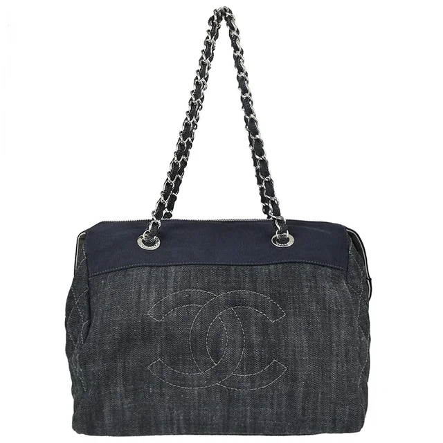Chanel 2009-2010 Navy Denim Chain Shoulder Bag in Navy Denim from AMORE Vintage Tokyo