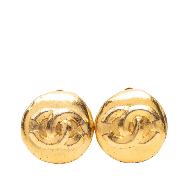 Gold Chanel CC Gold Plated Round Clip On Earrings in Gold from Designer Revival