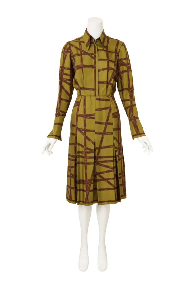 Hermès Silk Ribbon Print Shirt Dress in Silk from Recess LA