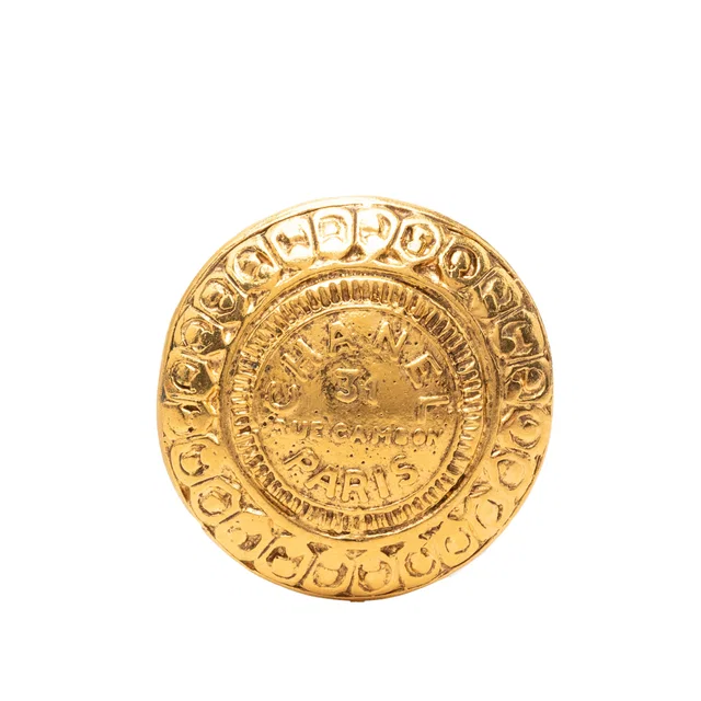 Gold Chanel Gold Plated 31 Rue Cambon Medallion Brooch in Gold from Designer Revival