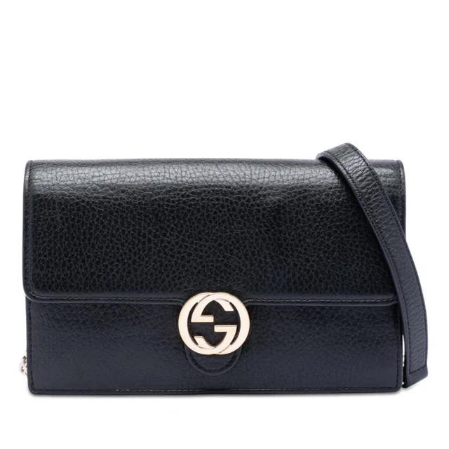 Black Gucci Dollar Calfskin Interlocking G Wallet on Chain Crossbody Bag in Black Calfskin from Designer Revival