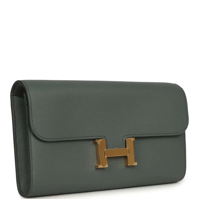 Hermès Constance Wallet To Go Vert Amande Evercolor Gold Hardware in Green Lambskin from Madison Avenue Couture, photo 2 of 2