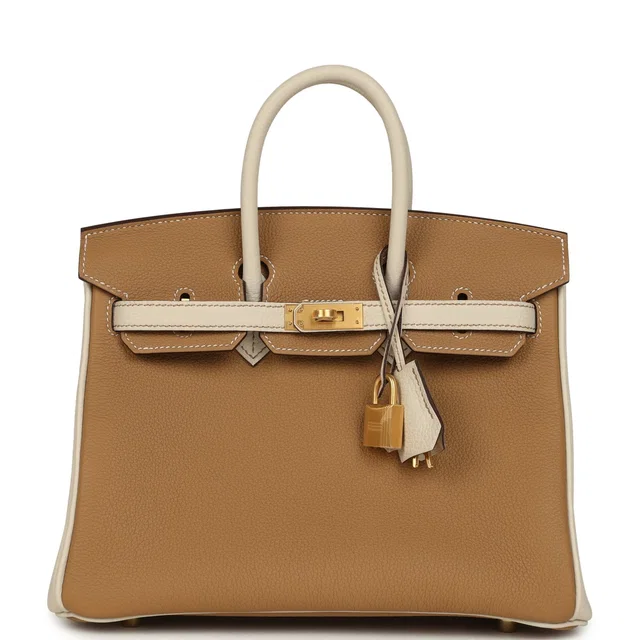 Hermès Special Order (HSS) Birkin 25 Biscuit, Craie Togo Brushed Gold Hardware in Tan/Ivory Togo from Madison Avenue Couture