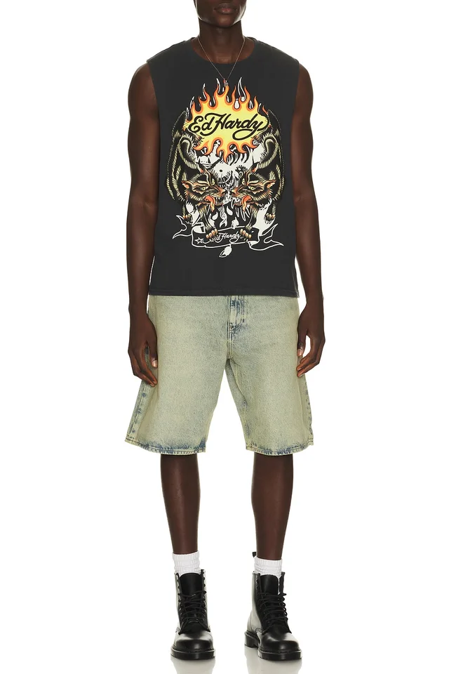 Ed Hardy Wolves Cut Off Tee in Mineral Grey, photo 3 of 4 from REVOLVE (Canada)