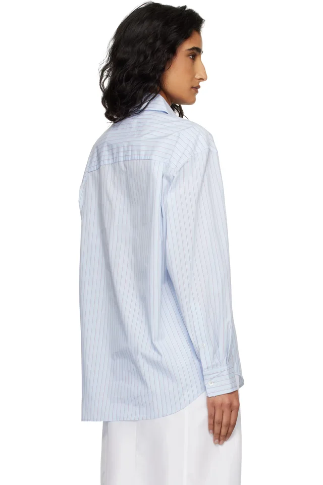 Dunst Blue Oversized Striped Shirt, photo 3 of 4 from SSENSE