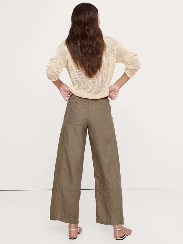 Banana Republic Mid-Rise Relaxed Painter Pull-On Pant in Linen in Campground Green, photo 2 of 5 from Banana Republic (US)