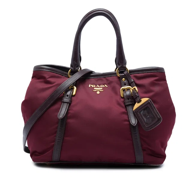 Red Prada Soft Calf Trimmed Tessuto Satchel in Red Nylon from Designer Revival