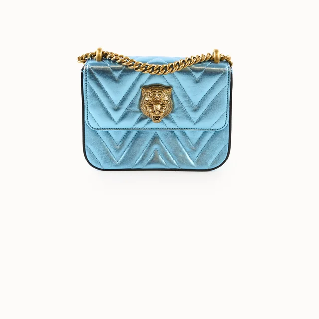 Gucci Broadway Blue Metallic Flap Bag in Blue Calfskin from The Purse Affair