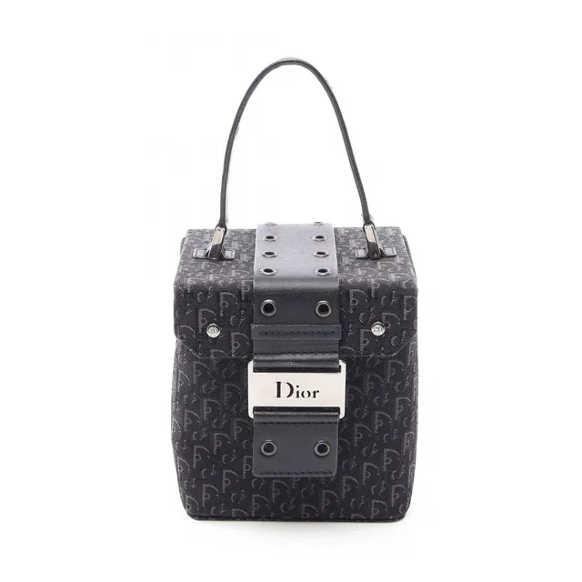 Dior Handbag Street Chic Trotter Black Canvas Leather Vanity Bag in Black Canvas from The Reluxe