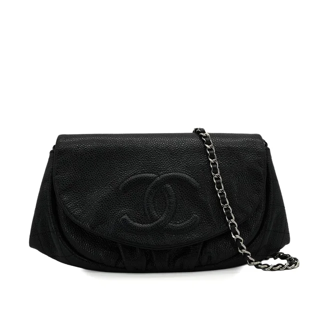 Chanel Matelasse Half Moon Chain Shoulder Bag Black Caviar Skin Silver Hardware from Luxury Promise