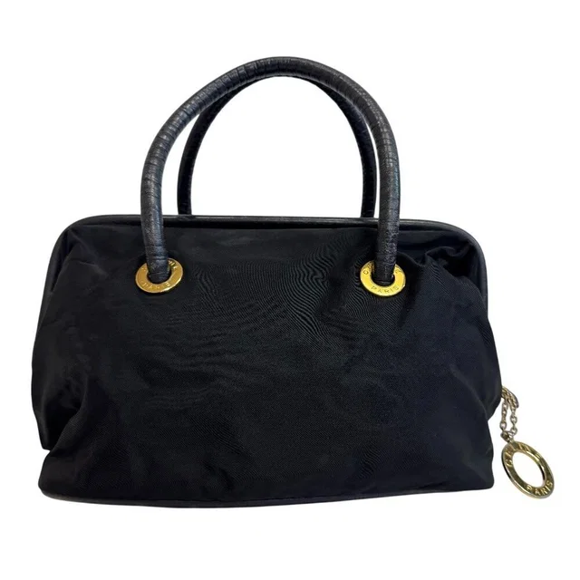 Celine Circle Logo Vintage Nylon Handbag Black in Black Nylon from The Reluxe