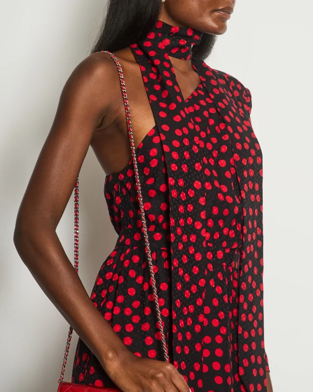 Saint Laurent Black, Red Polkadot Silk Off-Shoulder Midi Dress With Scarf Size FR 40 (UK 12) in Black Silk from Sellier, photo 4 of 5
