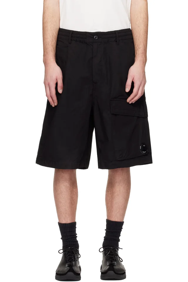 C.P. Company Black Micro-Reps Boxy Lens Shorts, image 1 of 1 from SSENSE
