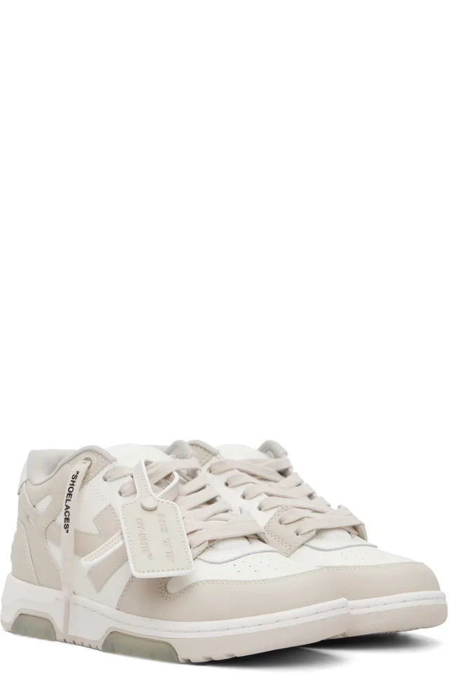 Off-White Beige & White 'Out Of Office' Calf Leather Sneakers, photo 4 of 4 from SSENSE