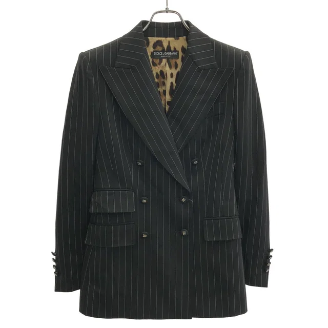 Dolce & Gabbana Leopard Liner Double Breasted Blazer Jacket Black 38 in Black Wool from The Reluxe