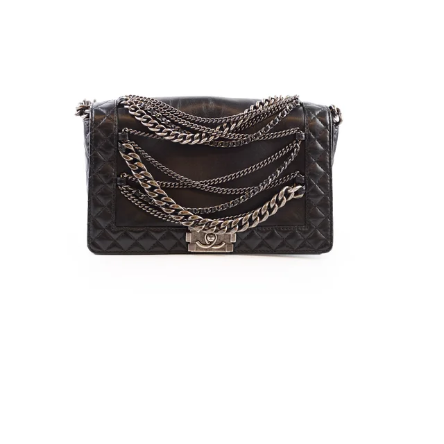 Chanel Enchained Medium Boy Bag Black in Black Calfskin from The Purse Affair