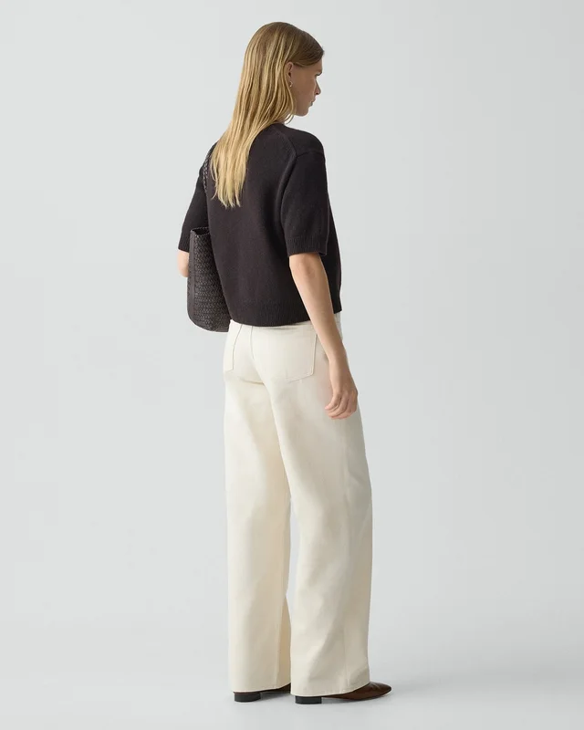 Theory Straight-Leg Five-Pocket Pant in Denim in ECRU, photo 10 of 12 from Theory