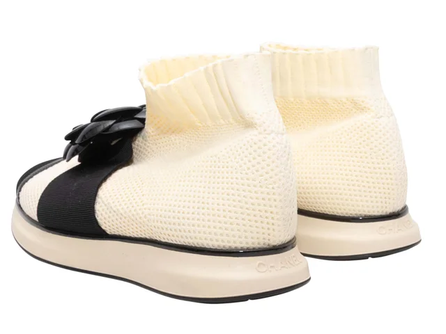 White & Black Chanel Camellia Cap-Toe Sock Sneakers Size 39 in Black from Designer Revival, photo 2 of 2