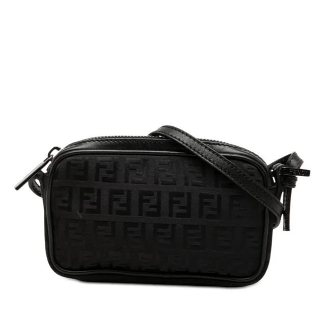Black Fendi Mini Zucchino Canvas Zip Crossbody in Black Canvas from Designer Revival