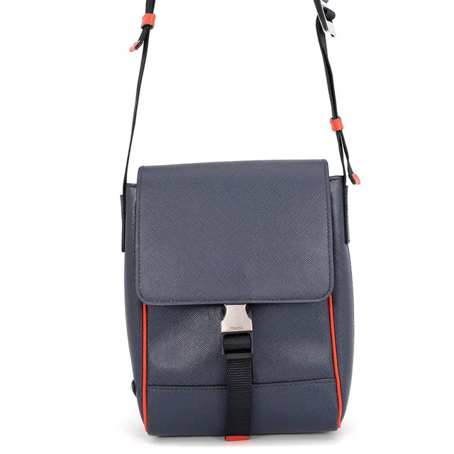 Prada Saffiano Leather Shoulder Bag Navy/Orange2VD019 Leather in Navy Saffiano leather from GALLERY RARE