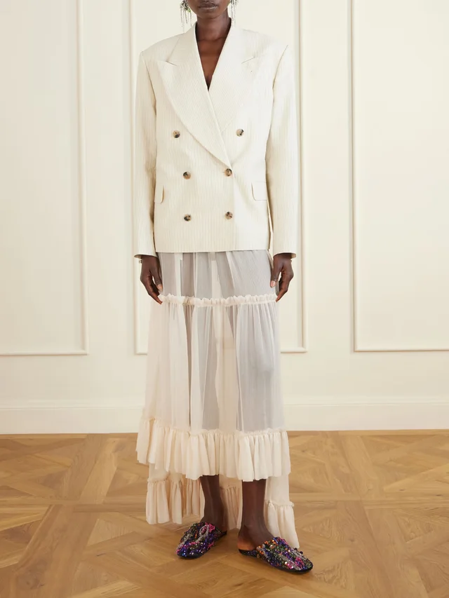 DRIES VAN NOTEN Bosea oversized double-breasted striped cotton blazer in Beige, photo 2 of 2 from NET-A-PORTER (Canada)