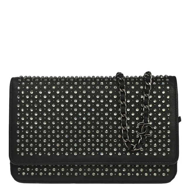 Chanel 2014-2015 Black Calfskin Rhinestone WOC Wallet on Chain Bag in Black Calfskin from AMORE Vintage Tokyo