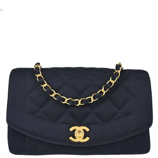 Chanel 1991-1994 Black Satin Small Diana Shoulder Bag in Black Satin from AMORE Vintage Tokyo