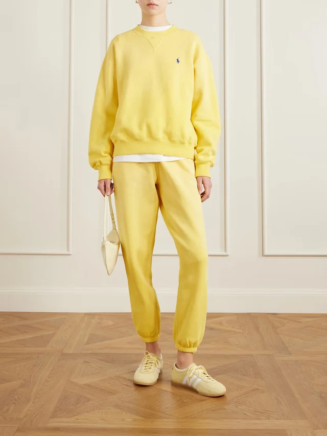 POLO RALPH LAUREN Embroidered cotton-blend fleece tapered sweatpants in Yellow, photo 2 of 2 from NET-A-PORTER (Canada)