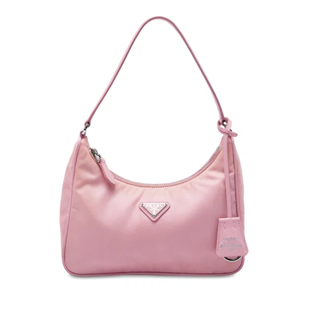 Pink Prada Mini Tessuto Re Edition 2005 Shoulder Bag in Pink Saffiano leather from Designer Revival