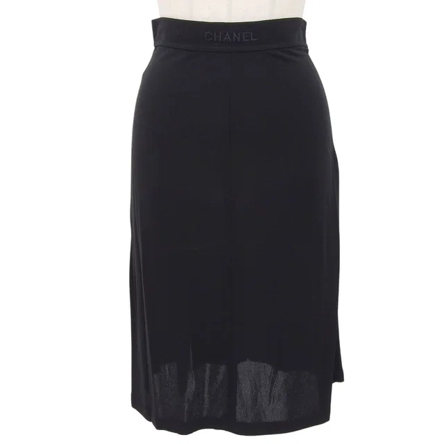 Chanel 97P Boutique Vintage Logo Embroidery Sheer Skirt Black 36 in Black from The Reluxe