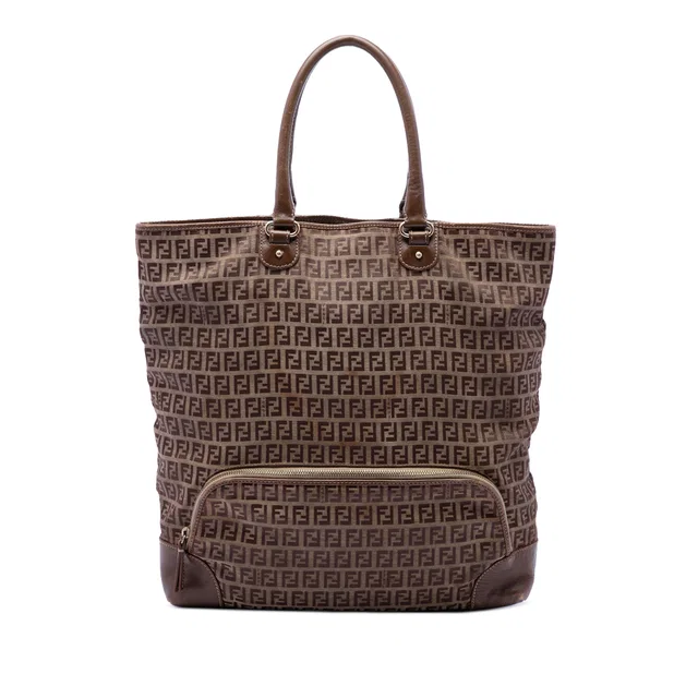 Brown Fendi Zucchino Canvas Chef Shopping Tote in Brown Canvas from Designer Revival
