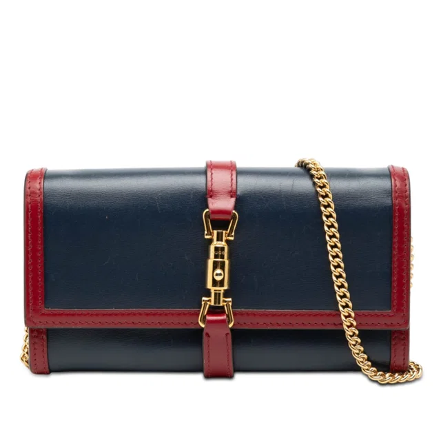 Blue Gucci Bicolor Calfskin Jackie 1961 Wallet On Chain Crossbody Bag in Blue Calfskin from Designer Revival