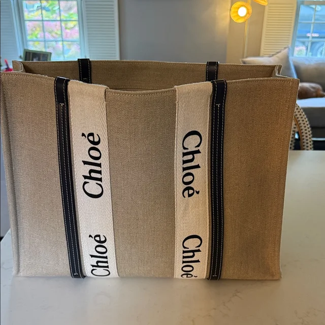 Chloé Chlo Woodybeige & Navy Large Canvas Tote Bag in blue|brown|neutral Canvas from Poshmark, photo 1 of 1