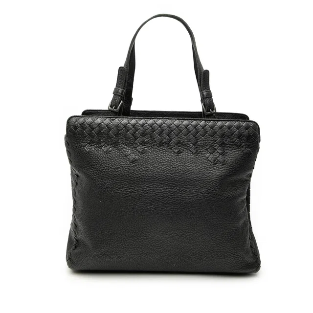 Black Bottega Veneta Grained Calfskin Intrecciato Tote in Black Caviar leather from Designer Revival