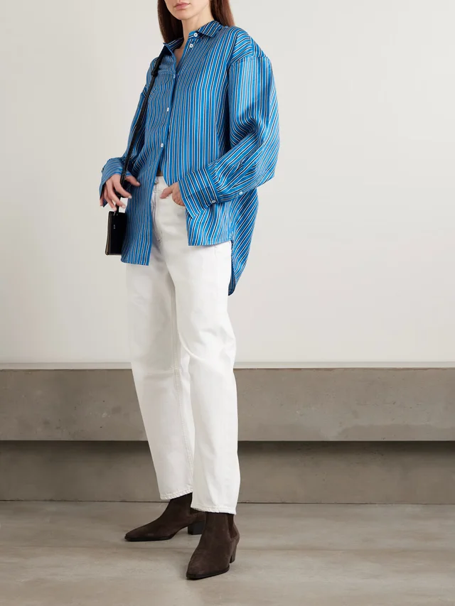 TOTEME Oversized striped silk-twill shirt in Blue, photo 2 of 2 from NET-A-PORTER (Canada)