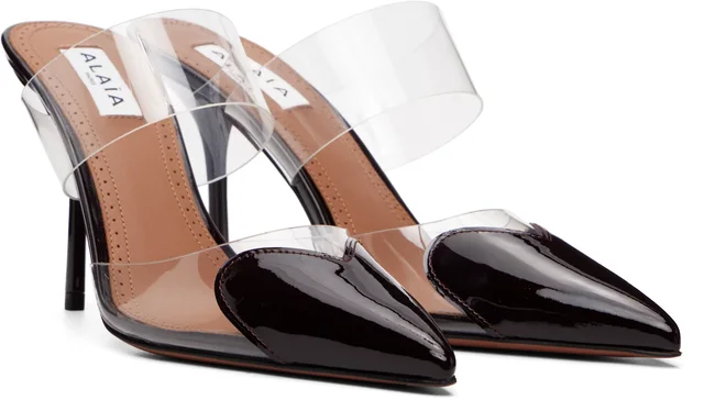ALAÏA Burgundy 'Le Cœur' Mule Heels, photo 4 of 6 from SSENSE