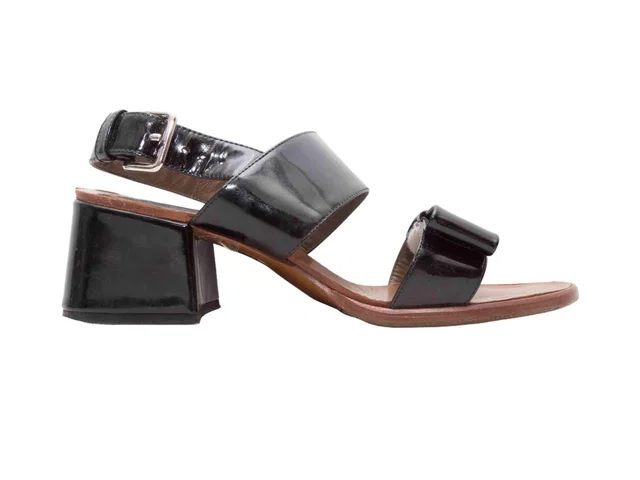 Black Marni Patent Heeled Slingback Sandals Size 36.5 in Black Patent leather from Designer Revival