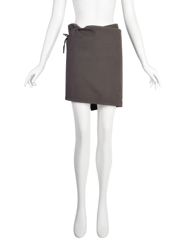 Maison Margiela Vintage SS 1991 Grey Cotton Mini Apron Wrap Skirt in Grey Woven leather from Amarcord Vintage Fashion