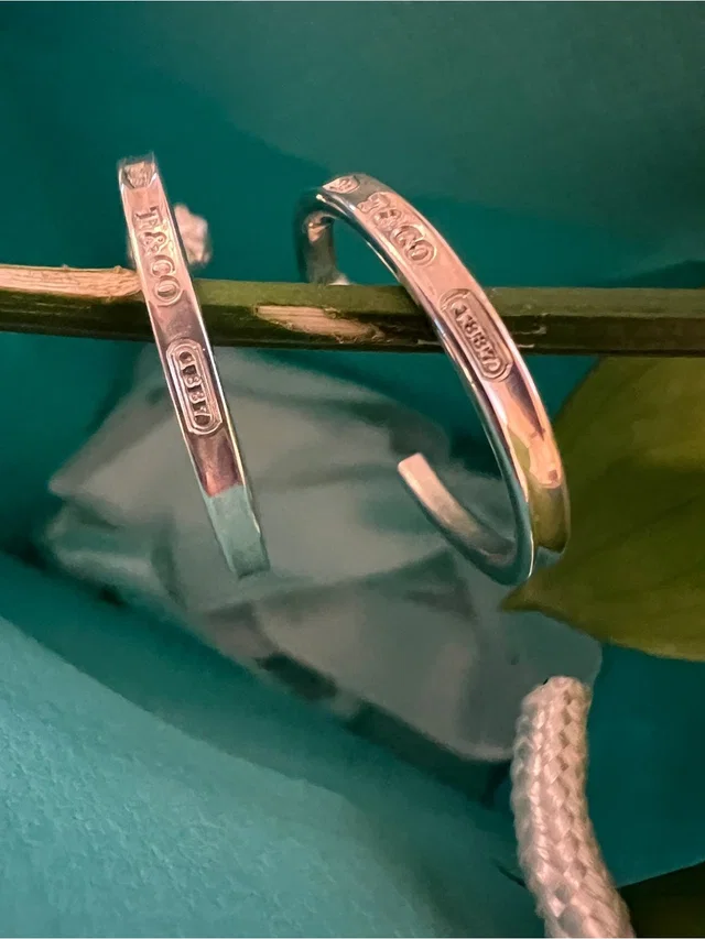 Tiffany & Co. Sterling Silver Hoop Earrings, 1 Inch, T&Co 1837, Original Owner in gray|silver Velvet from Poshmark