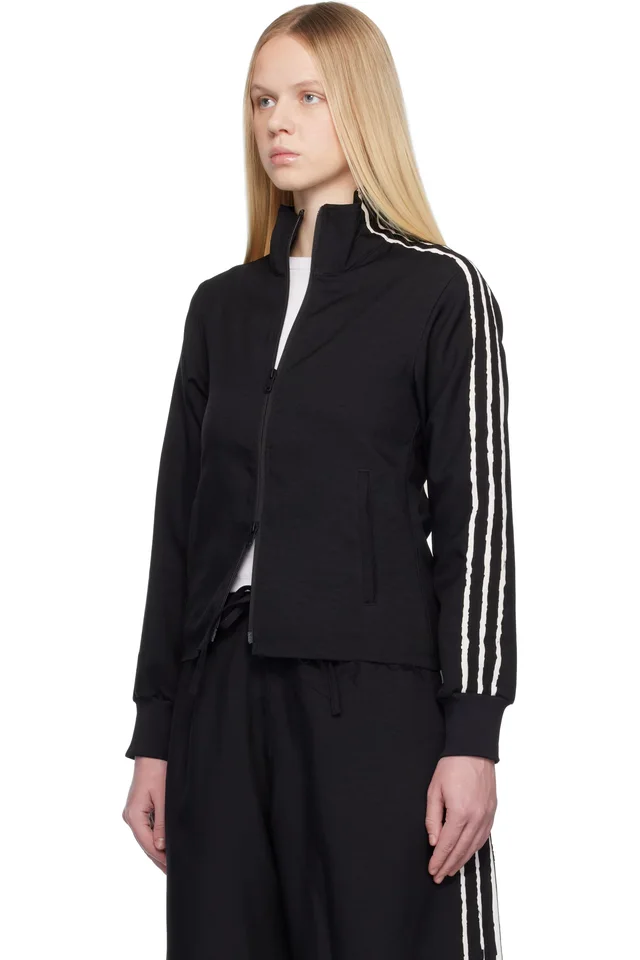 Y-3 Black Sport Uniform Raw Cut 3 Stripes Track Jacket, photo 4 of 5 from SSENSE