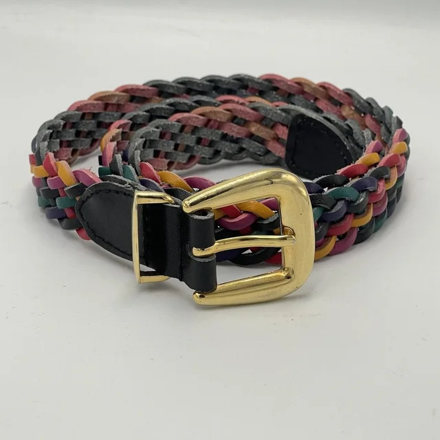 Omega Womens Braided Leather Belt Multicolor Woven Size Medium 34" 90s Boho Gold in red|blue Woven leather from Poshmark