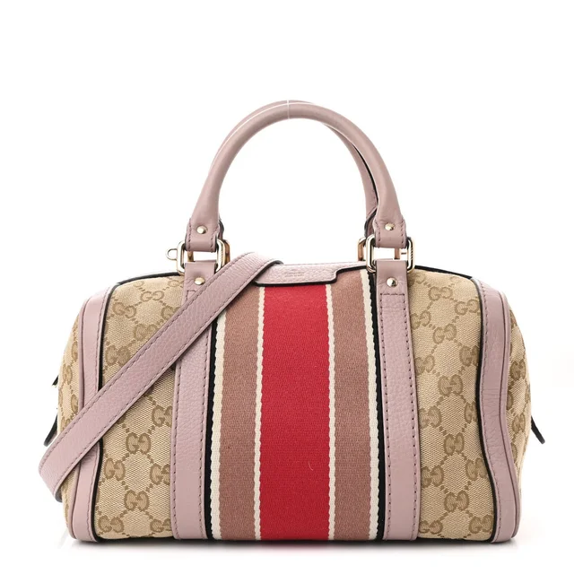Gucci Vintage Web Boston Coated Canvas Bag - Beige & Pink in Beige Coated canvas from H&T