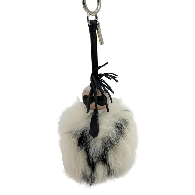 Fendi Karlito Pompom Leather Fox Fur Bag Charm White in White Leather from Dallas Designer Handbags