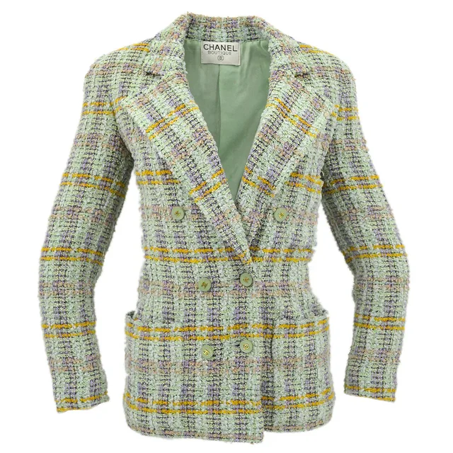 Chanel Double Breasted Jacket Green Tweed in Green Tweed from AMORE Vintage Tokyo