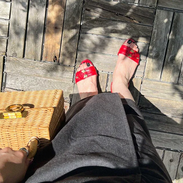 Ferragamo Gancini Plate Sandals #7.5 Red in Red Leather from VINTAGE QOO TOKYO
