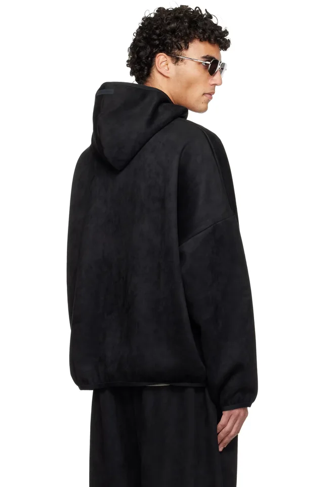 Fear of God ESSENTIALS Black Holiday Faux-Suede Fleece Modern Hoodie, photo 3 of 4 from SSENSE