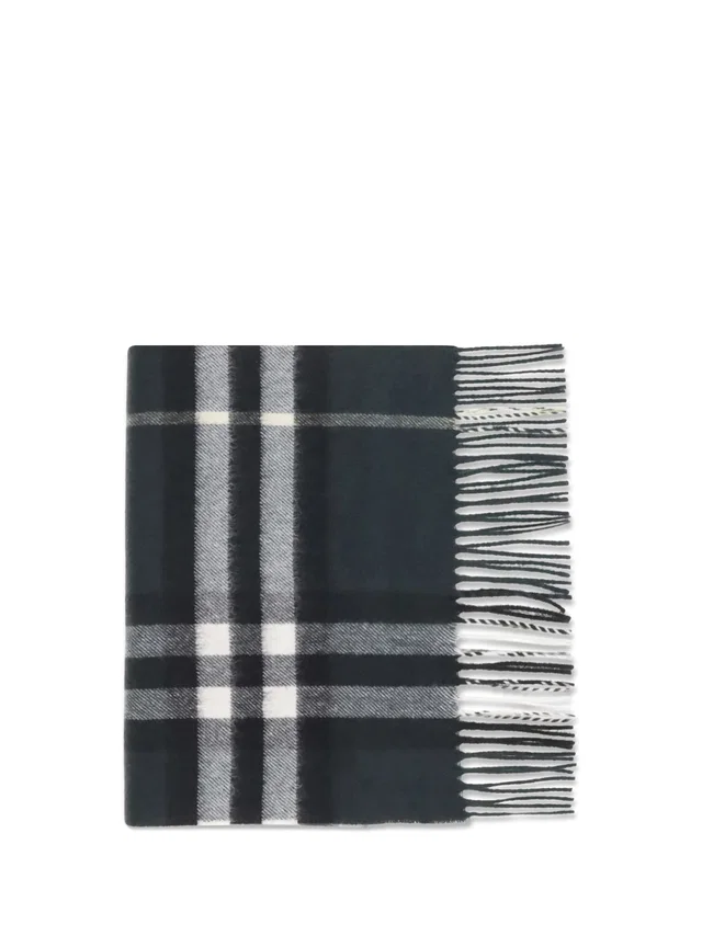 Burberry Cashmere Check Scarf — Black Kashmir/capra Hircus Scarfs in Black Cashmere from HEWI