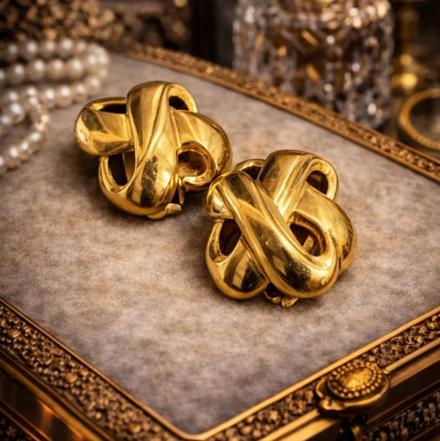 Givenchy Vintage 70s Gold Plated Sculptural Clip-On Earrings Statement Retro in gold from Poshmark, photo 1 of 1