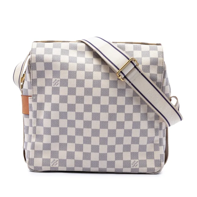 White Louis Vuitton Damier Azur Naviglio Crossbody Bag in White Canvas from Designer Revival