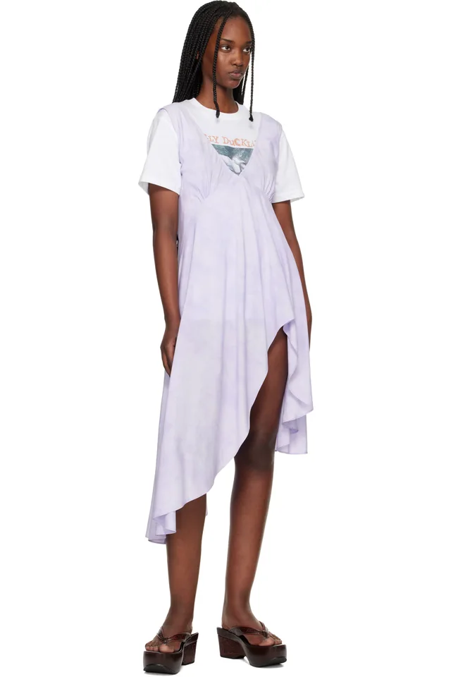 Collina Strada Purple Lilac Floral Scribble Tulip Midi Dress, photo 5 of 5 from SSENSE